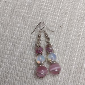 Pink & opalite beaded earrings. Handmade.